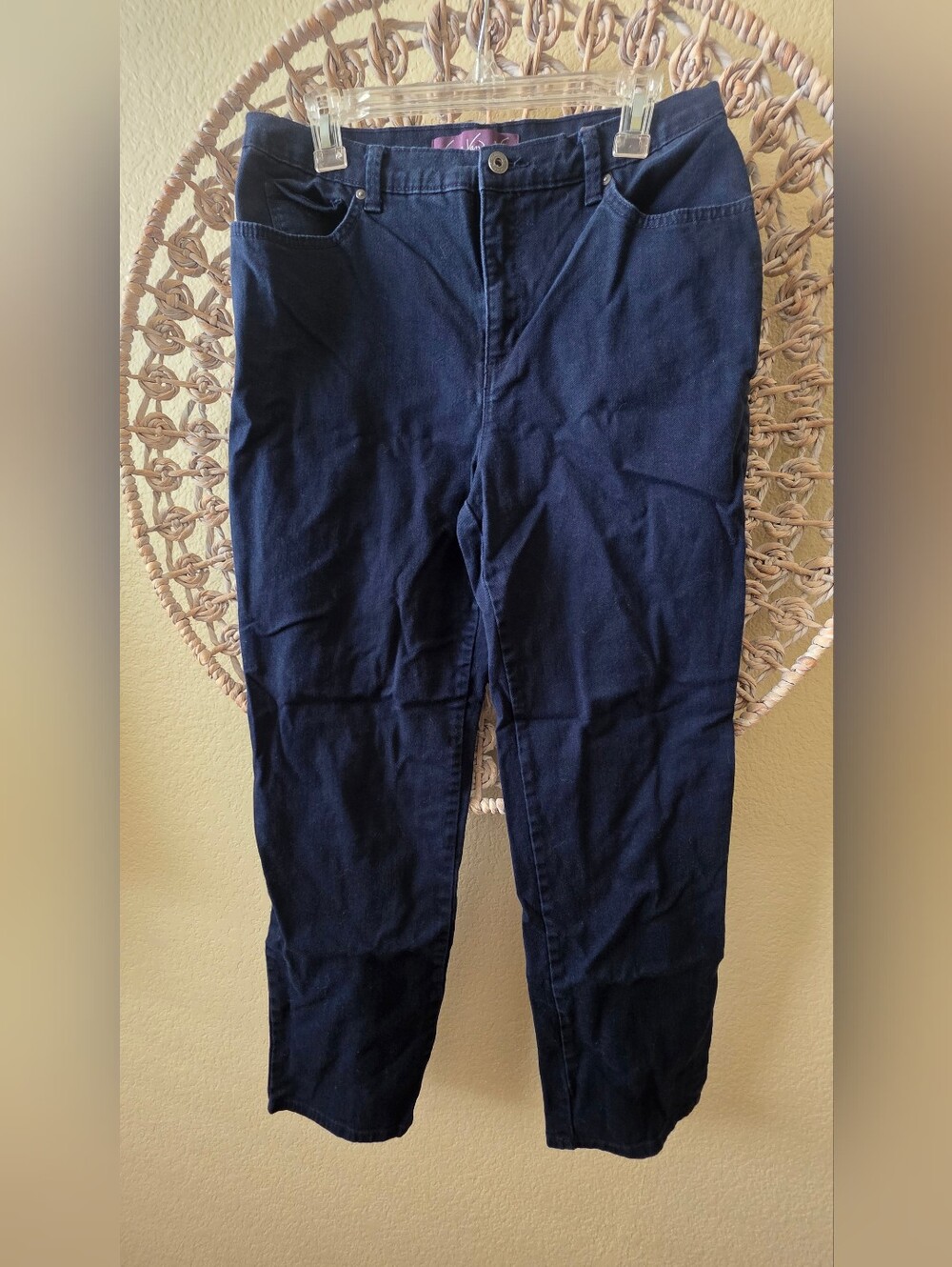 Gloria Vanderbilt Amanda Jeans Womens 12 Navy Straight Leg Stretch High Rise